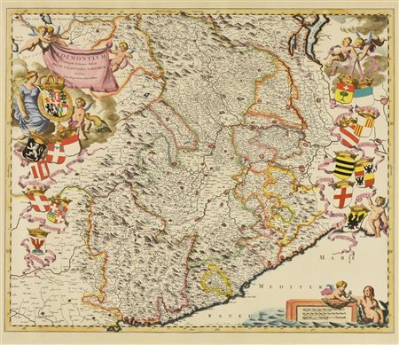 MAPPA DEL PIEMONTE litografia a colori su carta, cm 50x57, es. 1/180 sul...