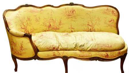 DORMEUSE dormeuse in noce finemente scolpita, rivestimento a cineserie in...