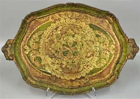 VASSOIO IN LEGNO vassoio in legno laccato in oro e verde 51x85 cm Italia,...