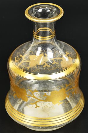 VASO IN VETRO DECORATO vaso in vetro decorato a motivi floreali dorati h. 20...