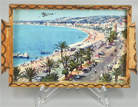 VASSOIO IN LEGNO vassoio in legno raffiguarante la Promenade des Anglais di...