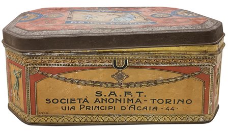 SCATOLA IN LATTA marca Senateur Dottor Foglino Torino, 1920 circa cm 29x17x13...