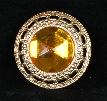 SPILLA in resina argentata con pietra imitazione quarzo citrino Italia, anni...