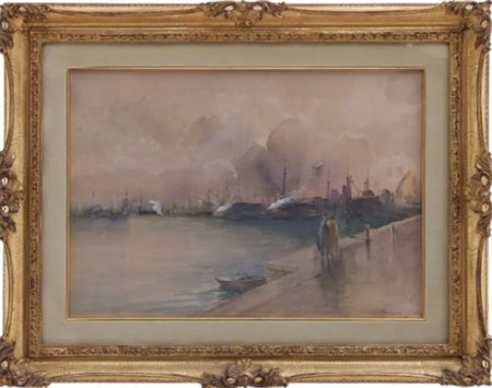 Pompeo Mariani, Il Porto di Genova Acquarello