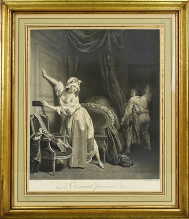 Alexandre Chaponnier L'AMANT FAVORISE' incisione su carta, 45x37.5 cm, 60x50...
