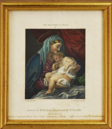 William Finden THE MADONNA & CHILD incisione acquerellata lastra 9x7cm,...
