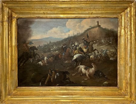 Antonio Calza (attribuito a) (Verona 1658-Verona 1725)  - Scena bellica tra milizie europee