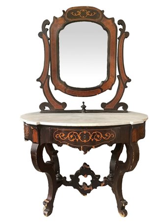 Tolettina da centro, in legno di palissandro con specchio basculante, Mid 19° secolo