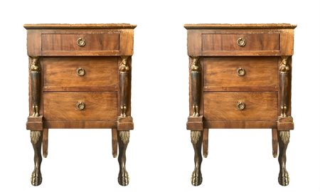 Coppia di comodini impero, in legno di mogano, 19° secolo