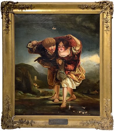 Due bambini sotto la pioggia, 19° secolo