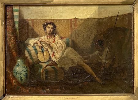de Moulignon, Leopold (Francia 1821-Francia 1897)  - Donna su sofà in abiti orientali
