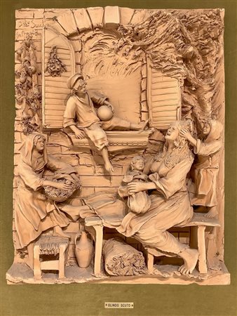 Scuto, Olindo - Altorilievo in terracotta con cinque personaggi