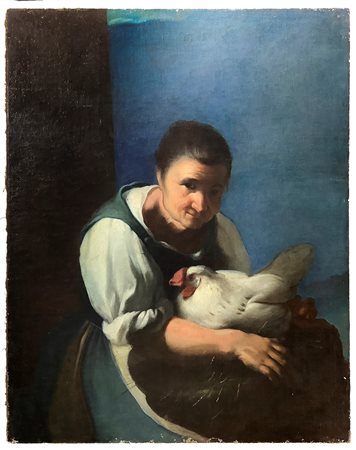 Cifrondi, Antonio (Clusone 1656-Brescia 1730)  - Donna con gallina, 1700-1730