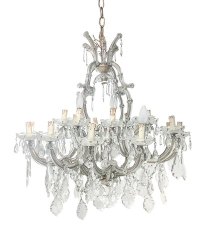 Lampadario in vetro con brindoli, a 22 luci, 20° secolo.