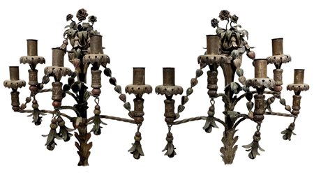 Coppia di appliques in lamierino ,  19° secolo