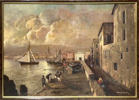 Allegretti, Mario Rosario (Napoli 1945-2008)  - Paesaggio portuale, 1989