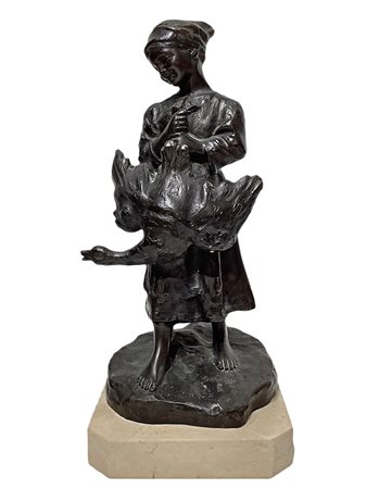 De Martino (Napoli 1870-Napoli 1935)  - Bambina con oca in mano