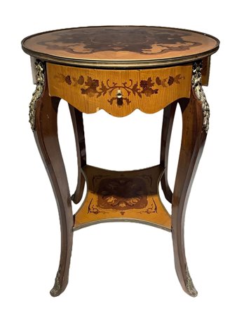 Tavolinetto rotondo da centro in acero e palissandro