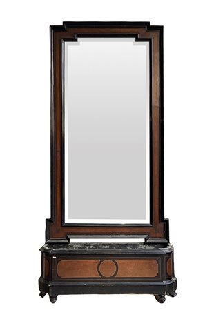 Specchiera con fioriera in legno di palissandro con cornici ebanizzate nere, 19° secolo