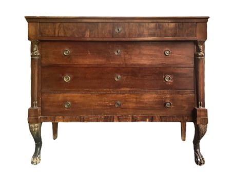 Cassettone in legno di mogano, a quattro cassetti, impero, 19° secolo