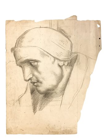 Donna con fazzoletto al petto sul retro viso di personaggio ecclesiastico