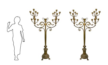Coppia di importanti candelabri in ottone dorato, Fine 19° secolo