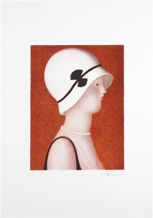 BUENO ANTONIO Berlino 1918 - 1984 Firenze "Donna con cappello bianco" 70x50...