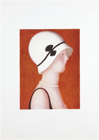 BUENO ANTONIO Berlino 1918 - 1984 Firenze "Donna con cappello bianco" 70x50...