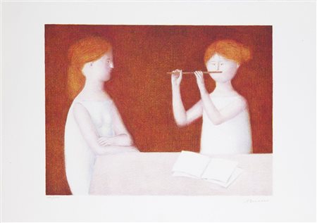 BUENO ANTONIO Berlino 1918 - 1984 Firenze "Lezioni di flauto" 70x50 (foglio),...