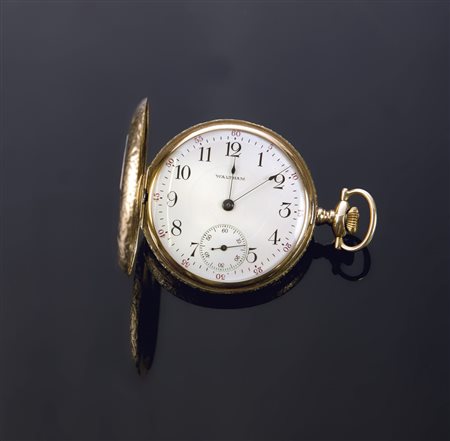 WALTHAM Orologio da tasca in oro 14 Kt, inizi XX secolo Diam. 47 Tripla cassa...