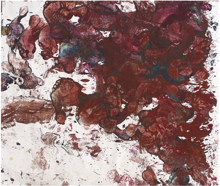 NITSCH HERMANN Vienna 1938 "Schuttbild auf papier" 2004 95x111 olio su carta...