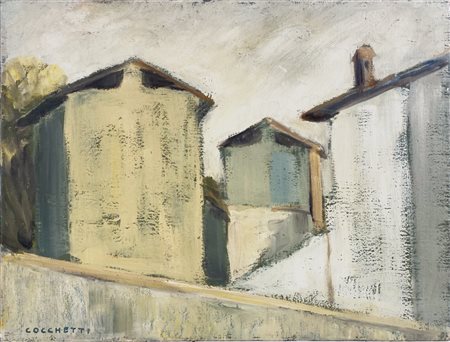COCCHETTI CAMILLO Milano (Mi) 1922 Periferia 1970 Olio su tela 46,00x61,00...