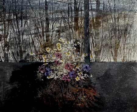 BANCHIERI GIUSEPPE Milano (Mi) 1927 Fiori e finestra 1960 Olio su tela...