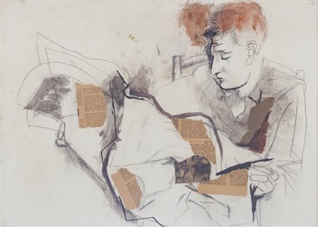 GUTTUSO RENATO Bagheria (Pa) 1911 Giovane che legge 1958 China, acquarello e...