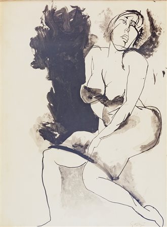 GUTTUSO RENATO Bagheria (Pa) 1911 Figura femminile 1960 China, acquarello e...