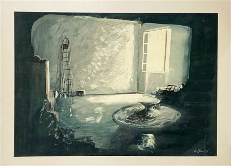 OSSOLA GIANCARLO Milano (Mi) 1935 Interno Mista su cartoncino 50,00x70,00...