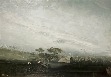 OSSOLA GIANCARLO Milano (Mi) 1935 Crepuscolo 2001 Olio su tela 55,50x80,00...