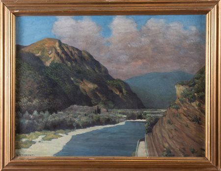 ANGELO MARIA CREPET (Mestre 1895 - 1973) "Paesaggio". Olio su tavola. Cm...