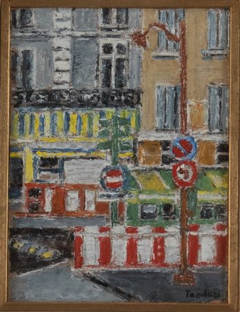 ORFEO TAMBURI (Jesi 1910 - Parigi 1994) "Segnali stradali". Olio su tela...