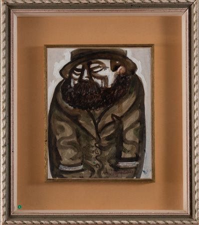 GIUSEPPE MIGNECO (Messina 1903 - Milano 1997) "Figura". Olio su carta...