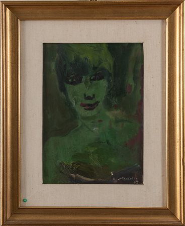 MINO MACCARI (Siena 1898 - Roma 1989) 1967 "Figura", olio su cartone telato....