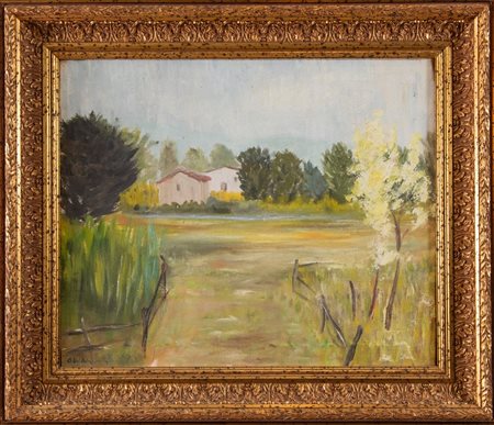 ANGELO DAL BON (Milano 1898 - Desio 1952) "Casolari", 1942. Olio su tela. Cm...