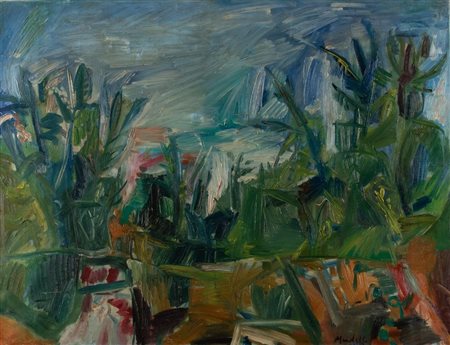 POMPILIO MANDELLI (Villarotta 1912 - Bologna 2006) "Paesaggio", 1953. Olio su...