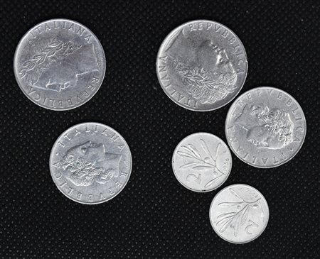 LOTTO DI 6 MONETE REPUBBLICA ITALIANA - 2 lire 1956 - 2 lire 1956 - 50 lire...