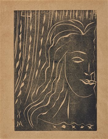 Henri Matisse (1869 - 1954) JEUNE FEMME AU VISAGE COUPE' Linocut, cm 27x20...
