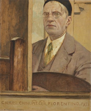 Galileo Chini (1873 - 1956) AUTORITRATTO olio su tavola, cm 60x50 1933 Firma...