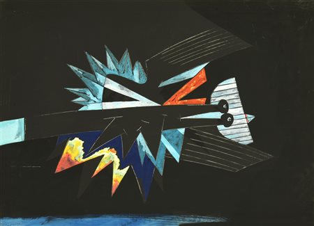 Gianni Dova (1925 - 1991) FIGURA gouache su carta applicata su faesite, cm...