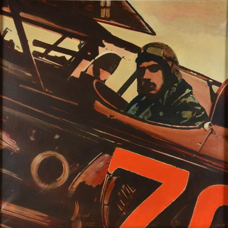 Gianni Bertini (1922 - 2010) L'AVIATORE olio su tela, cm 70x70 1968 Firma e...