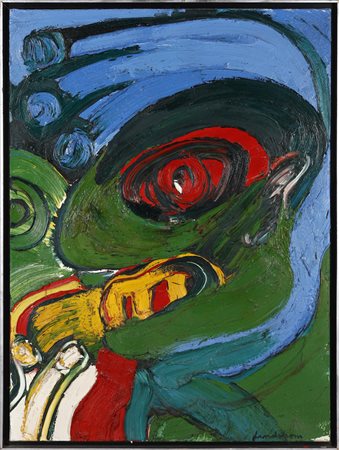 Bengt Lindstrom (1925 - 2008) TETE A' LA MAIN BLEU olio su tela , cm 128x98...