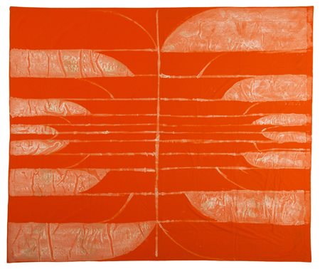 Carla Accardi (1924 - 2014) LENZUOLO ROSSO BIANCO pittura su stoffa, cm...